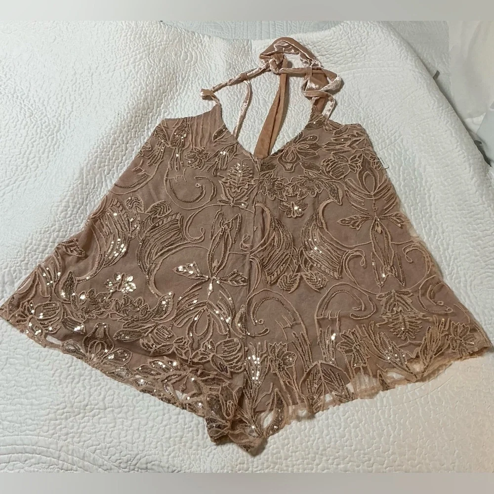 NEW FREE PEOPLE Swinging it Romper Champagne Combo Size M